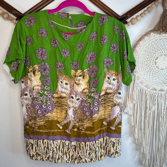 Vintage Aladdin Batik Cat Graphic Blouse - Picture 1 of 6